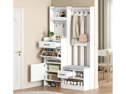 New Hauss Spole Armário com 2 gavetas, 2 portas, banco e ganchos, painel perfurado 110x35x175,5cm Branco