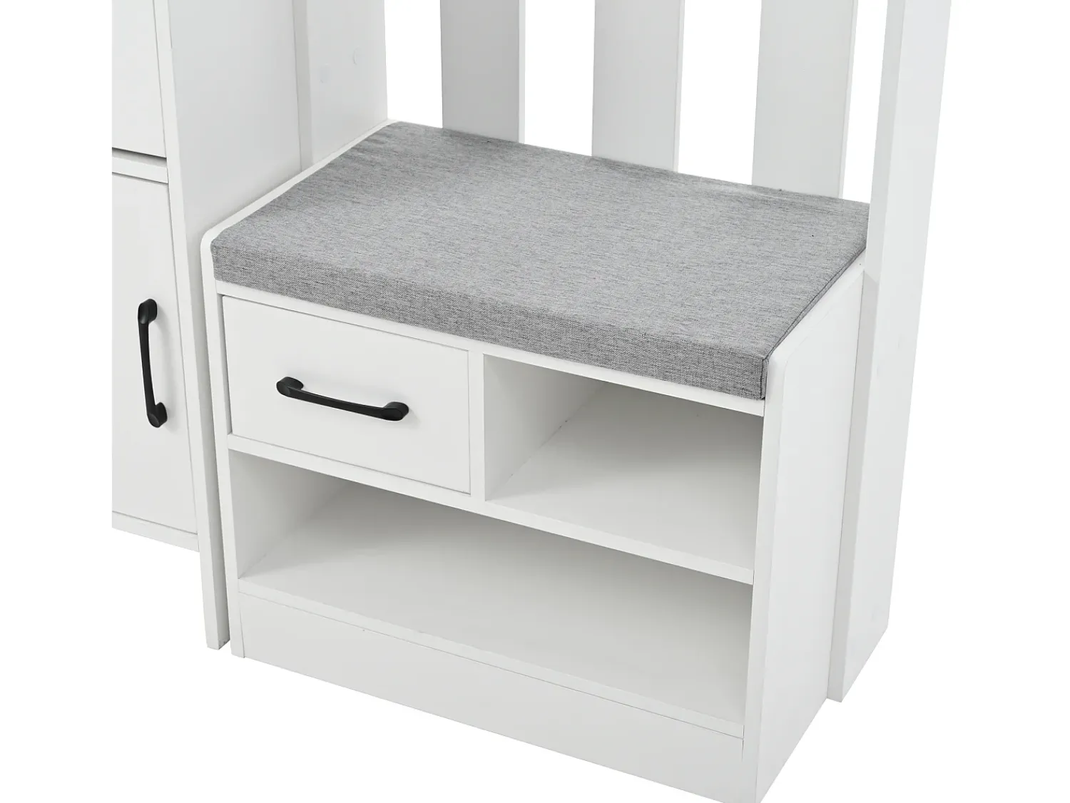 New Hauss Spole Armário com 2 gavetas, 2 portas, banco e ganchos, painel perfurado 110x35x175,5cm Branco