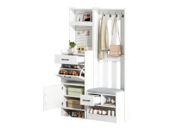 New Hauss Spole Armário com 2 gavetas, 2 portas, banco e ganchos, painel perfurado 110x35x175,5cm Branco