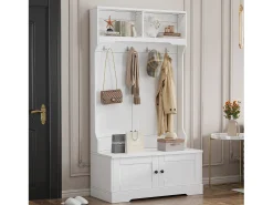 Móvel De Entrada|Hauss Spole Armário com 2 portas e 4 ganchos, em aglomerado, estilo minimalista. Branco