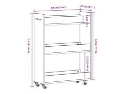 vidaxl Armário c/ rodas 60x22x79 cm derivados madeira carvalho fumado^ Móvel De Arrumação