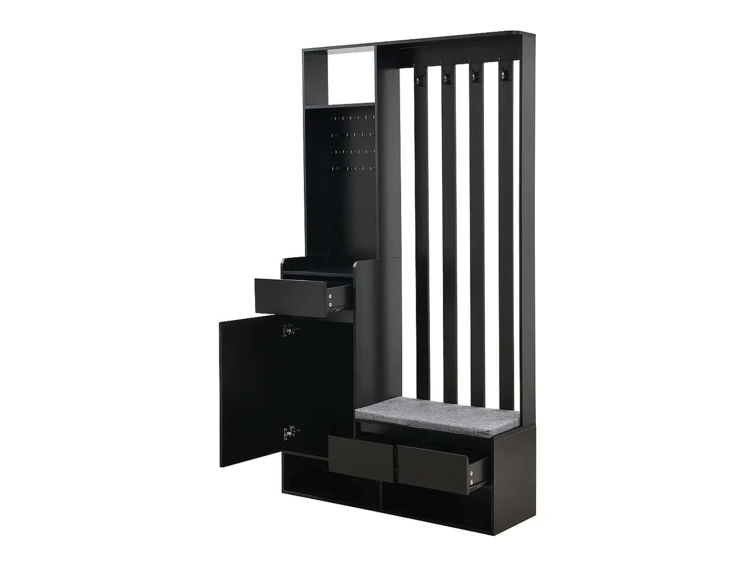 Móvel De Entrada|Merax Armário com 3 gavetas, 1 porta e sapateira - 100 x 35 x 180 cm - MDF - Preto