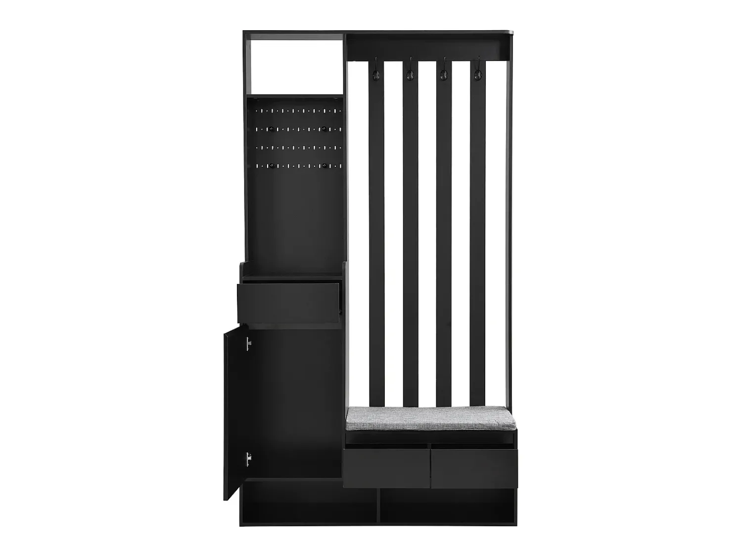 Móvel De Entrada|Merax Armário com 3 gavetas, 1 porta e sapateira - 100 x 35 x 180 cm - MDF - Preto