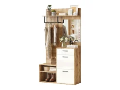 Móvel De Entrada|Merax Armário com espelho - 100 x 38,5 x 190 cm - com sapateira + 1 gaveta + 1 guarda-roupa - aglomerado - natural Natural claro
