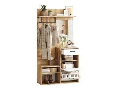 Móvel De Entrada|Merax Armário com espelho - 100 x 38,5 x 190 cm - com sapateira + 1 gaveta + 1 guarda-roupa - aglomerado - natural Natural claro