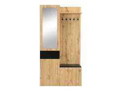 Merax Armário com espelho - 98,5 x 38 x 191 cm - com sapateira + gaveta + 2 portas + banco - MDF - natural^ Móvel De Entrada