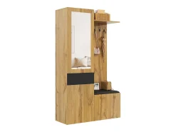 Merax Armário com espelho - 98,5 x 38 x 191 cm - com sapateira + gaveta + 2 portas + banco - MDF - natural^ Móvel De Entrada