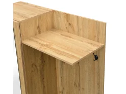 Merax Armário com espelho - 98,5 x 38 x 191 cm - com sapateira + gaveta + 2 portas + banco - MDF - natural^ Móvel De Entrada