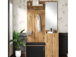 Móvel De Entrada|Merax Armário com espelho + banco + sapateira e ganchos - 100 x 38 x 185 cm - aglomerado - natural Natural claro