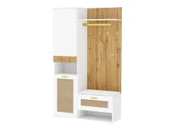 Hauss Spole Armário com iluminação LED, espelho, 3 portas, 6 ganchos dourados e banco - e madeira^ Móvel De Entrada