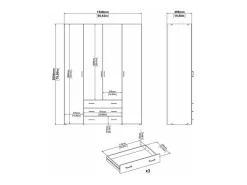 Online Dmora Armário com quatro portas e três gavetas, cor , mede 154 x 200 x 49 cm Branco
