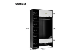 Móvel De Entrada|Merax Armário compacto para hall de entrada - 105 x 40 x 185 cm - com 2 portas + 6 compartimentos + varão para pendurar roupas + gaveta - aglomerado - branco + Preto