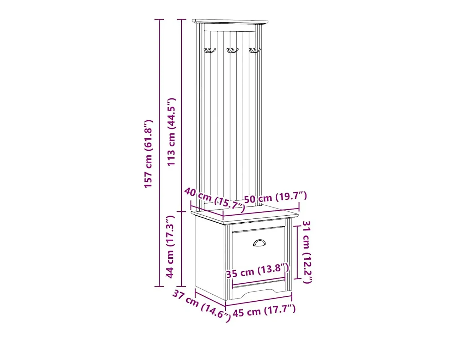 vidaxl Armário corredor com ganchos BODO castanho 50x40x157 cm^ Móvel De Entrada
