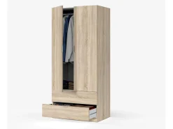 Móvel De Entrada*Dmora Armário Darest, Armário de quarto com 2 portas e 2 gavetas, Móveis de quarto com barra suspensa, 81x52h180 cm, Carvalho Castanho