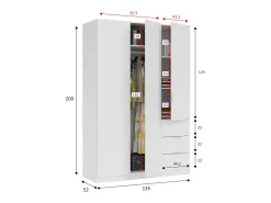 Dmora Armário Ddermak, guarda-roupa de quarto com 3 portas e 3 gavetas, armário com 3 prateleiras e varão, 135x52h200 cm,^ Móvel De Entrada