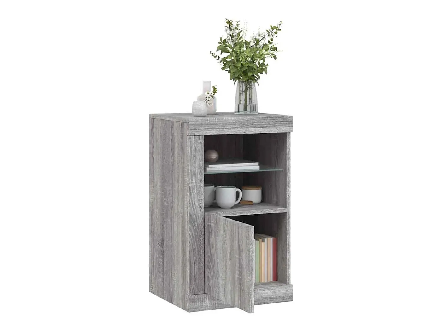 Vitrina|vidaxl Armário de apoio c/ luzes LED derivados madeira sonoma Cinzento