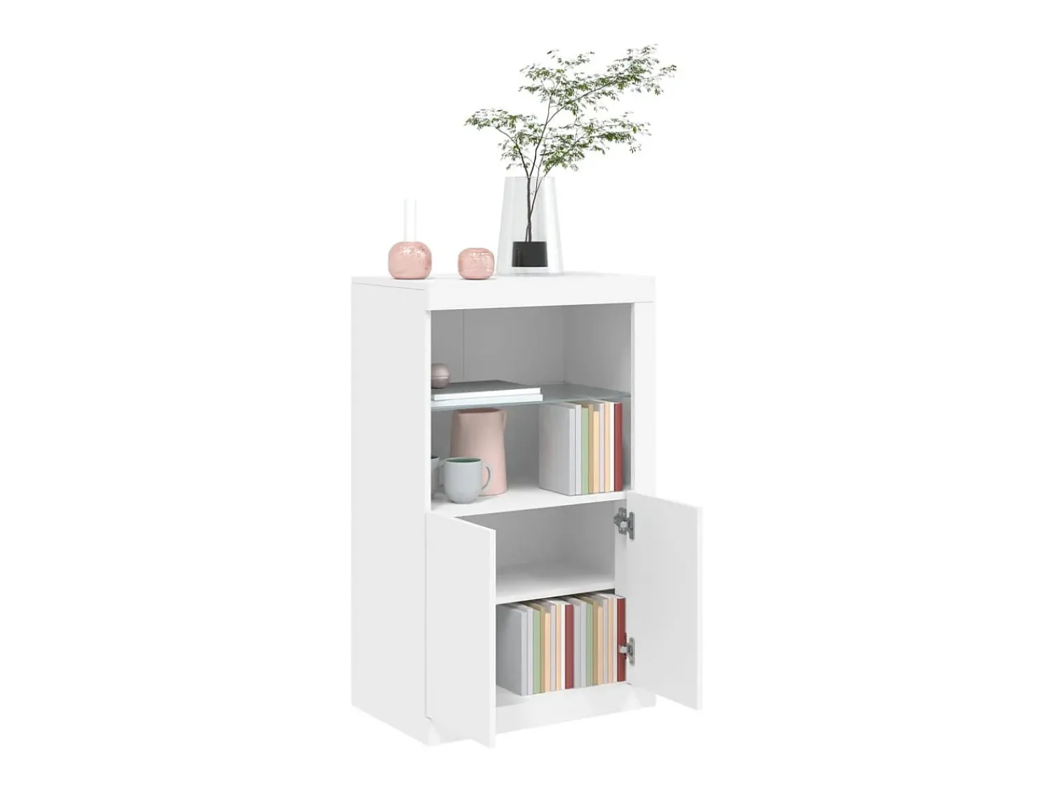 Discount vidaxl Armário de apoio com luzes LED derivados de madeira Branco