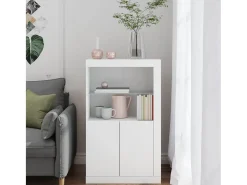 Discount vidaxl Armário de apoio com luzes LED derivados de madeira Branco