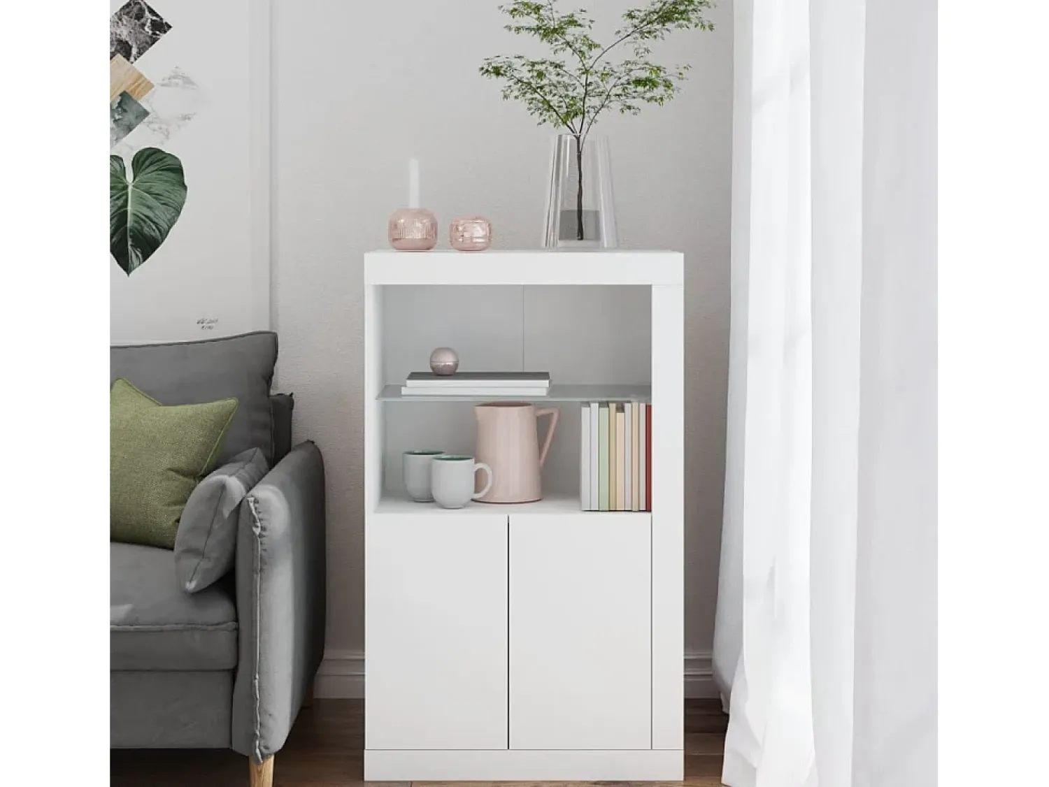 Discount vidaxl Armário de apoio com luzes LED derivados de madeira Branco