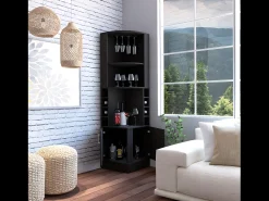 Móvel De Bar|TuHome Armário de bar de canto Kava Beijing com prateleiras para garrafas , 180.6 cm X 46.9 cm X 46.9 cm , Preto