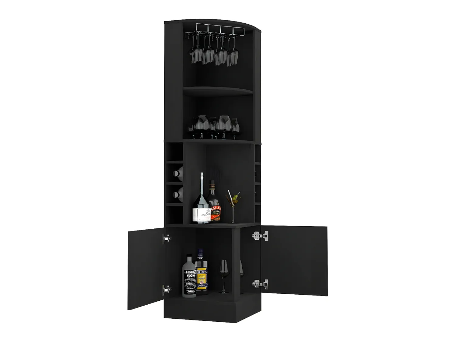 Móvel De Bar|TuHome Armário de bar de canto Kava Beijing com prateleiras para garrafas , 180.6 cm X 46.9 cm X 46.9 cm , Preto