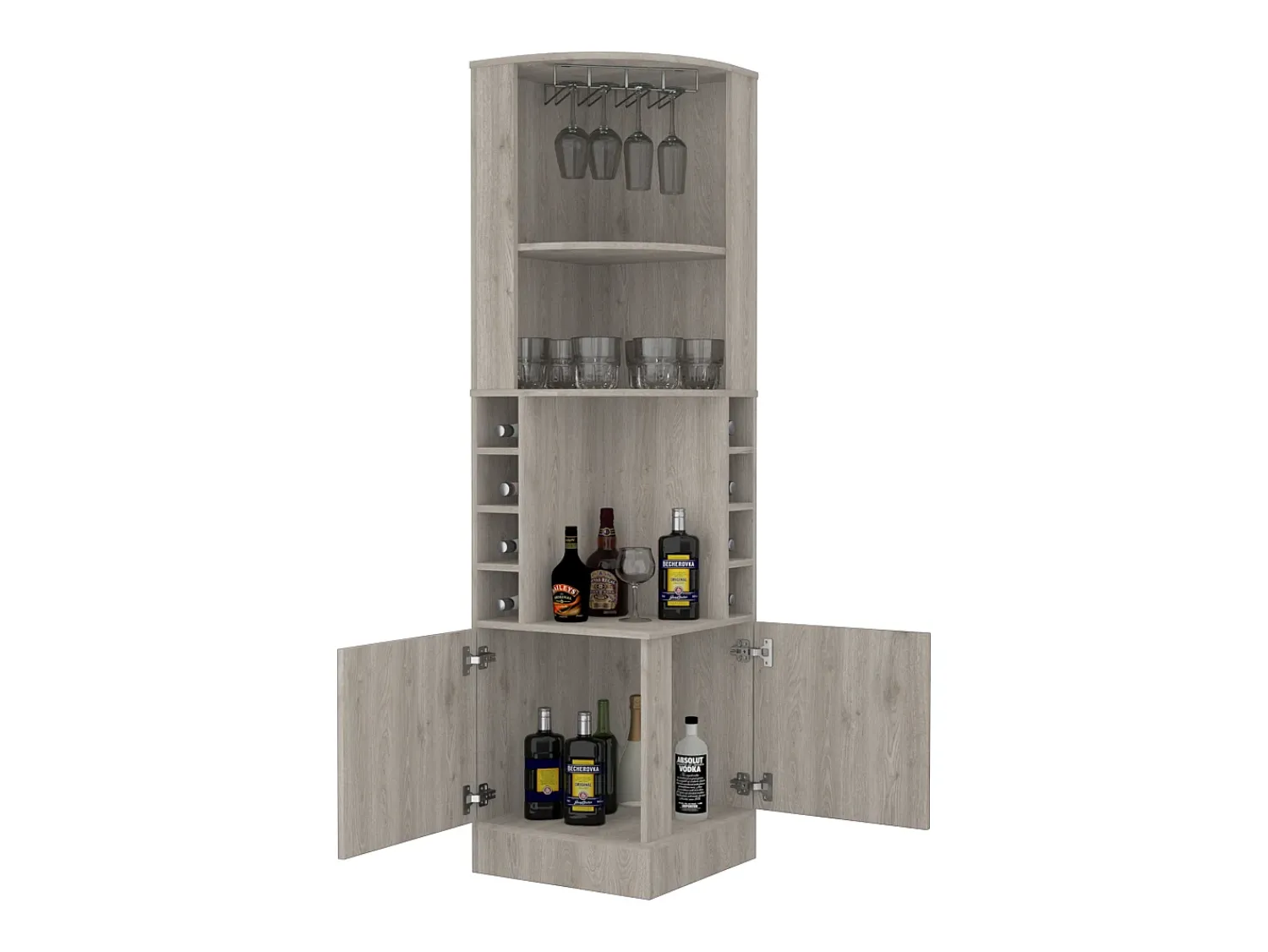 TuHome Armário de bar de canto Syrah, com suporte para copos, 180.59 cm X 46.73 cm X 46.73 cm ,^ Móvel De Bar