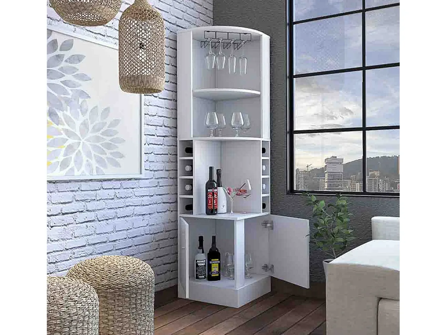 TuHome Armário de bar de canto Syrah, com suporte para copos, 180.59 cm X 46.73 cm X 46.73 cm ,^ Móvel De Bar