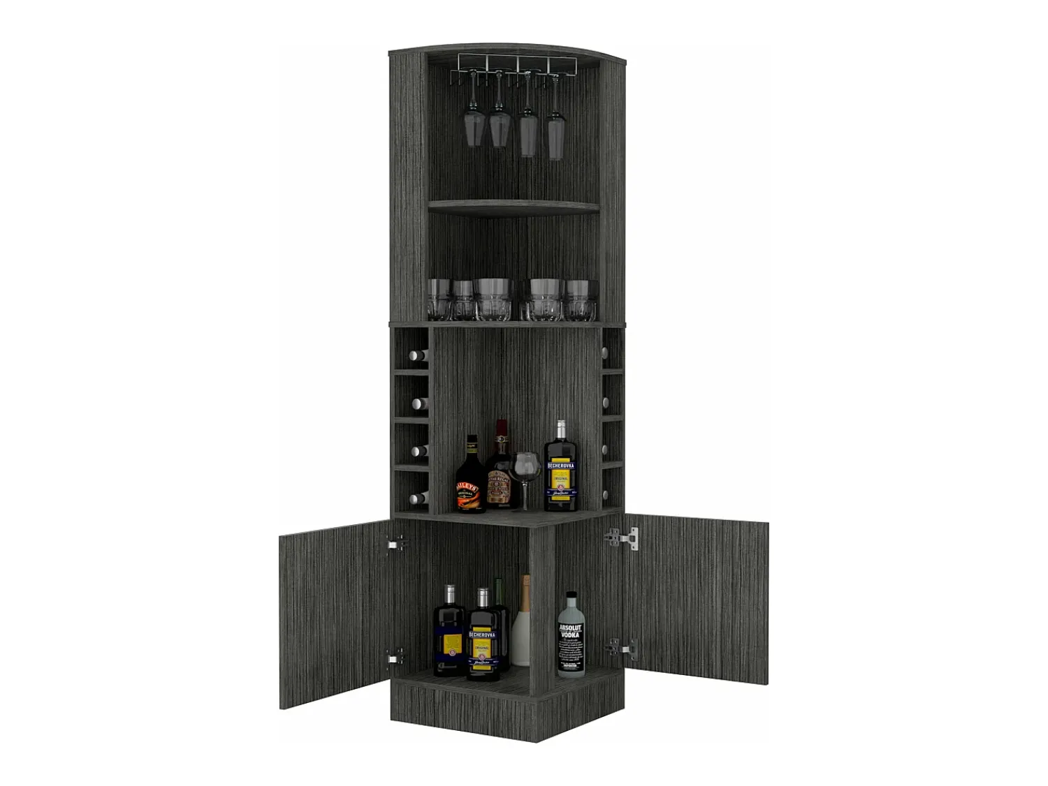 TuHome Armário de bar de canto Syrah com suporte para copos, 180.59 cm X 46.73 cm X 46.73 cm , castanho^ Móvel De Bar