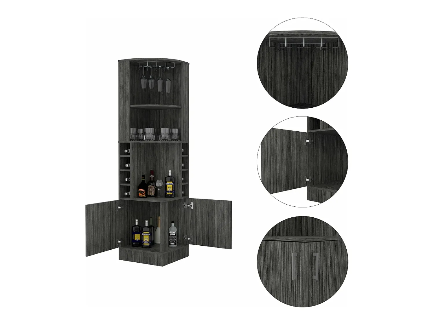 TuHome Armário de bar de canto Syrah com suporte para copos, 180.59 cm X 46.73 cm X 46.73 cm , castanho^ Móvel De Bar