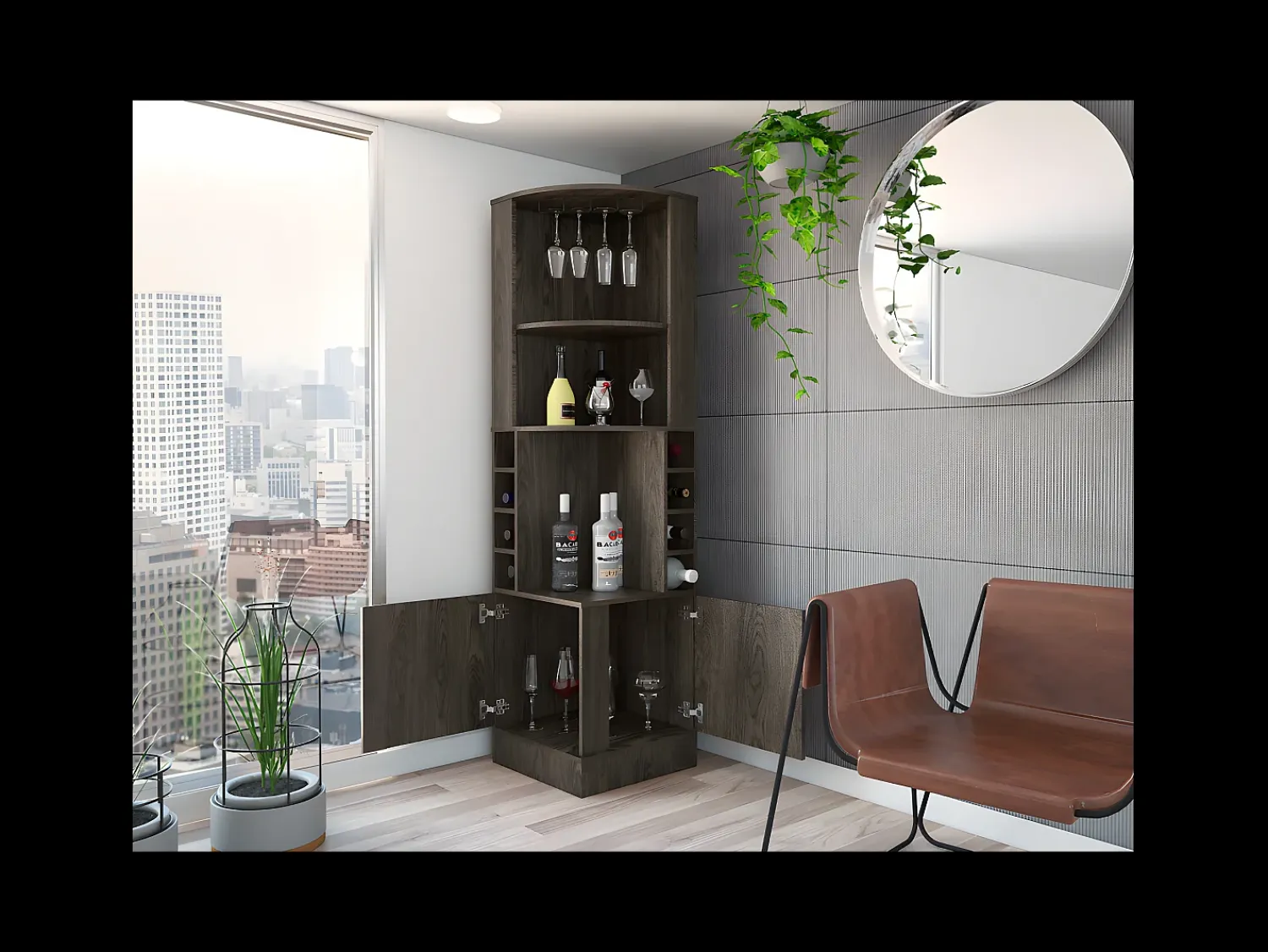 Móvel De Bar*TuHome Armário de bar de canto Syrah com suporte para copos, 180.59 cm X 46.73 cm X 46.73 cm , castanho Branco