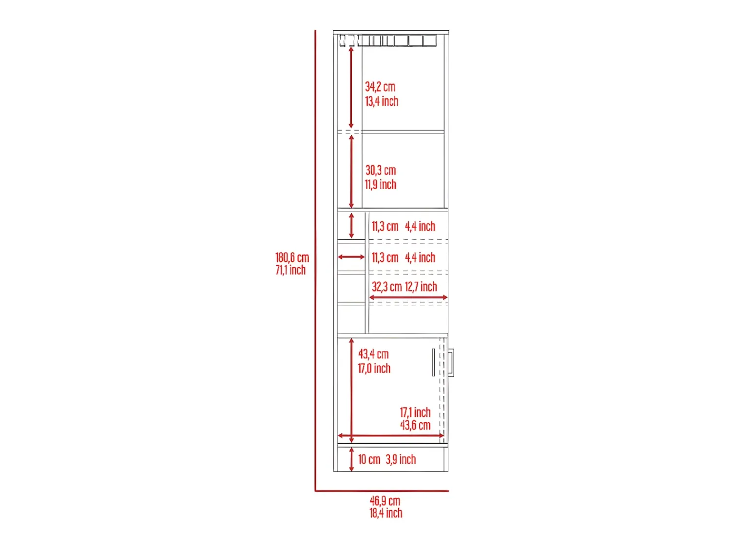 Móvel De Bar*TuHome Armário de bar de canto Syrah com suporte para copos, 180.59 cm X 46.73 cm X 46.73 cm , castanho Branco
