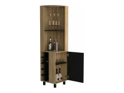 Móvel De Bar*TuHome Armário de bar em melamina Kaia com 3 prateleiras, 9 suportes para copos, 10 suportes para garrafas, multicolor, 180 cm X 45 cm X 45 cm X 45 cm Preto