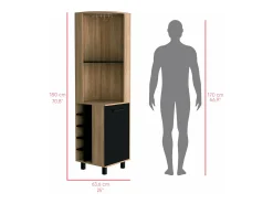 Móvel De Bar*TuHome Armário de bar em melamina Kaia com 3 prateleiras, 9 suportes para copos, 10 suportes para garrafas, multicolor, 180 cm X 45 cm X 45 cm X 45 cm Preto