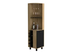 Móvel De Bar*TuHome Armário de bar em melamina Kaia com 3 prateleiras, 9 suportes para copos, 10 suportes para garrafas, multicolor, 180 cm X 45 cm X 45 cm X 45 cm Preto