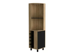 Móvel De Bar*TuHome Armário de bar em melamina Kaia com 3 prateleiras, 9 suportes para copos, 10 suportes para garrafas, multicolor, 180 cm X 45 cm X 45 cm X 45 cm Preto