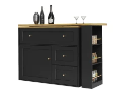 Móvel De Bar*Merax Armário de bar extensível - 138-204 x 39 x 105 cm - com prateleira para lanches + 2 gavetas + 2 portas - MDF + Metal - Preto