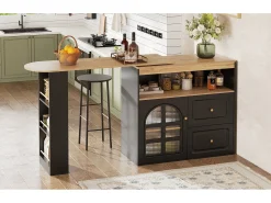 Móvel De Bar*Merax Armário de bar giratório - 204 x 39 x 104 cm - com 2 gavetas + 1 porta + 3 prateleiras para lanches - MDF - Preto