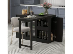 Móvel De Bar* Armário de bar giratório - Mesa de bar com 2 portas de vidro e 2 compartimentos de arrumação abertos - tampo giratório Preto