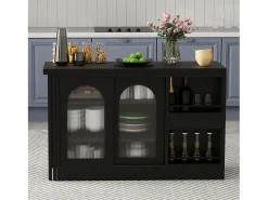 Móvel De Bar* Armário de bar giratório - Mesa de bar com 2 portas de vidro e 2 compartimentos de arrumação abertos - tampo giratório Preto