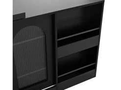 Móvel De Bar* Armário de bar giratório - Mesa de bar com 2 portas de vidro e 2 compartimentos de arrumação abertos - tampo giratório Preto
