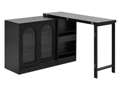 Móvel De Bar* Armário de bar giratório - Mesa de bar com 2 portas de vidro e 2 compartimentos de arrumação abertos - tampo giratório Preto