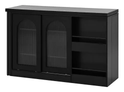Móvel De Bar* Armário de bar giratório - Mesa de bar com 2 portas de vidro e 2 compartimentos de arrumação abertos - tampo giratório Preto