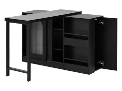 Móvel De Bar* Armário de bar giratório - Mesa de bar com 2 portas de vidro e 2 compartimentos de arrumação abertos - tampo giratório Preto