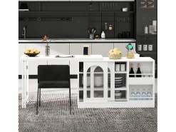 Móvel De Bar| Armário de bar giratório preto - Mesa de bar com 2 portas de vidro e 2 compartimentos de arrumação abertos - tampo giratório Branco