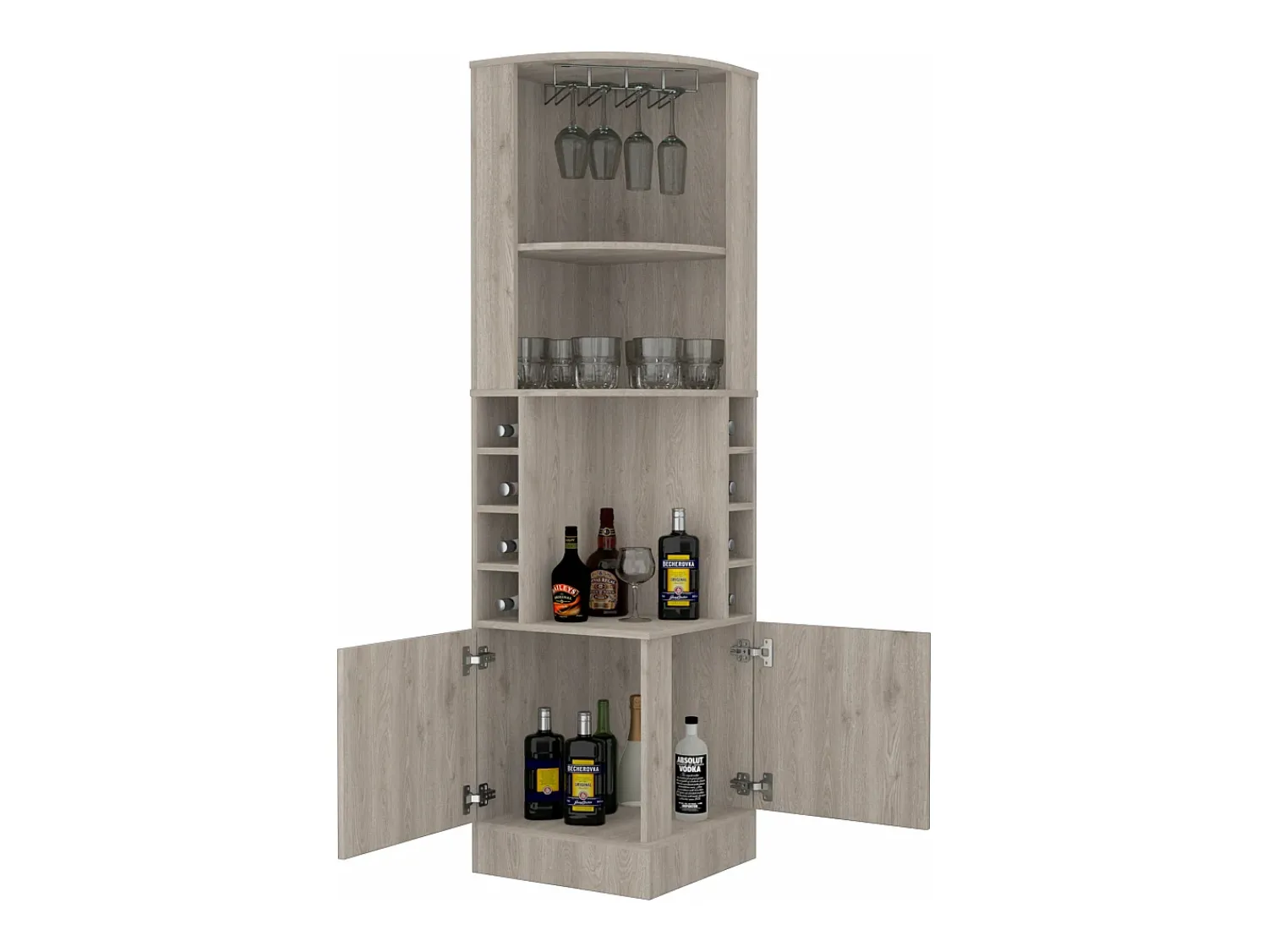 Móvel De Bar|TuHome Armário de canto Syrah, com suporte para copos , 180.59 cm X 46.73 cm X 46.73 cm , / prateado Cinzento
