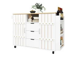 Móvel De Arrumação|Merax Armário de cozinha com porta - 110 x 42 x 90 cm - carrinho de cozinha com 3 gavetas - MDF - Branco