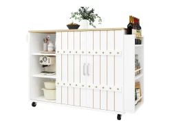 Móvel De Arrumação|Merax Armário de cozinha com porta - 110 x 42 x 90 cm - carrinho de cozinha com 3 gavetas - MDF - Branco