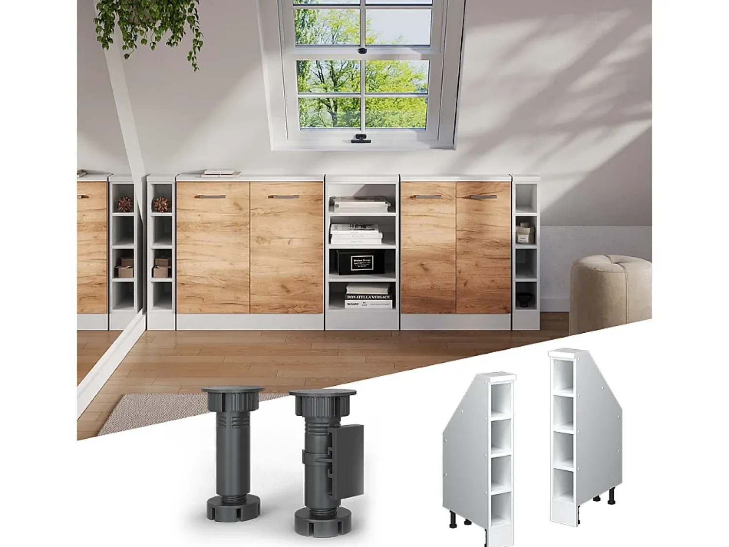Vicco Armário de cozinha para sótão inclinado 15x46x81.8 r-line^ Móvel De Arrumação