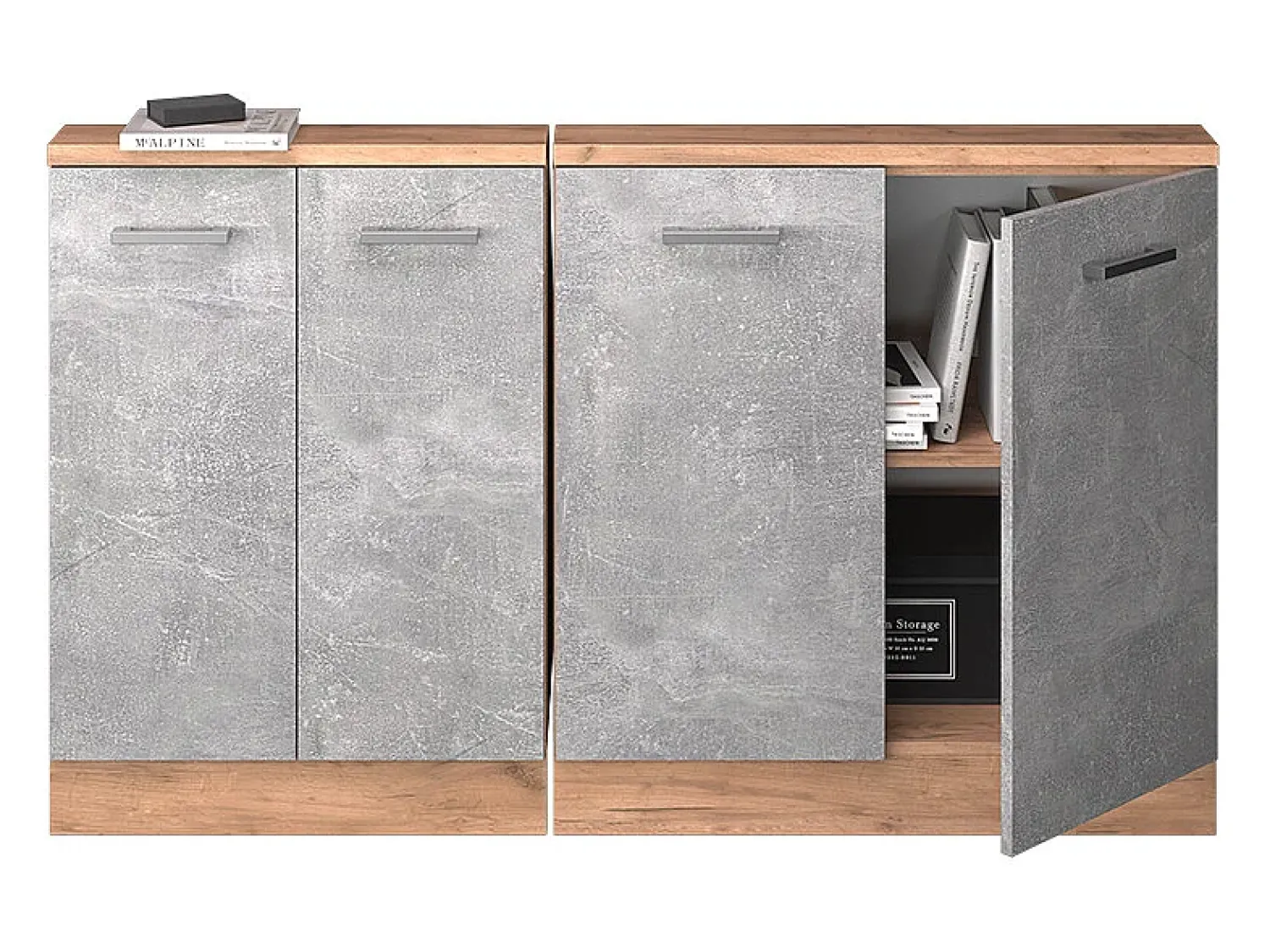 Vicco Armário de cozinha para sótão inclinado betão 140x46x81.6 r-line^ Móvel De Arrumação