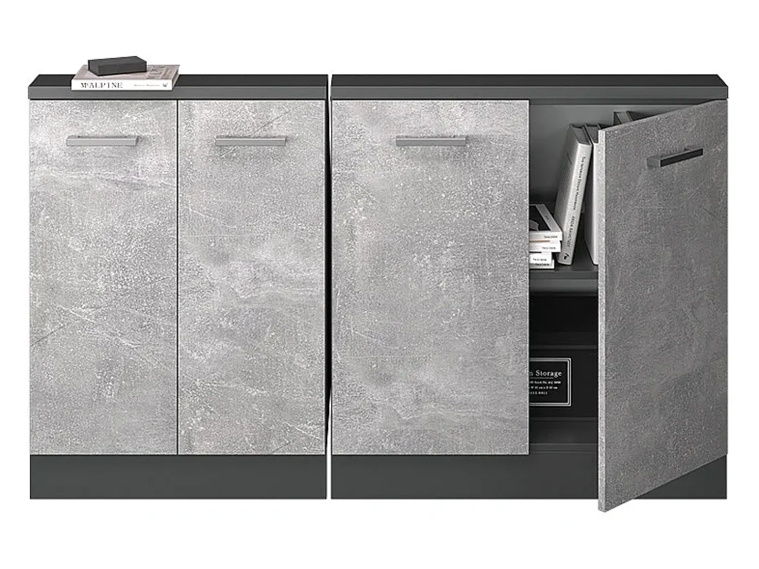 Móvel De Arrumação|Vicco Armário de cozinha para sótão inclinado betão 140x46x81.6 r-line Cinzento claro